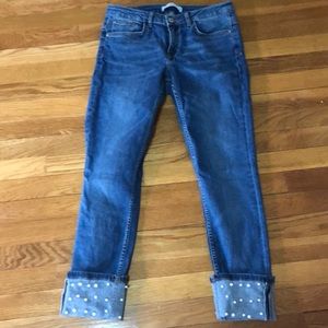 Zara jeans with pearl cuff